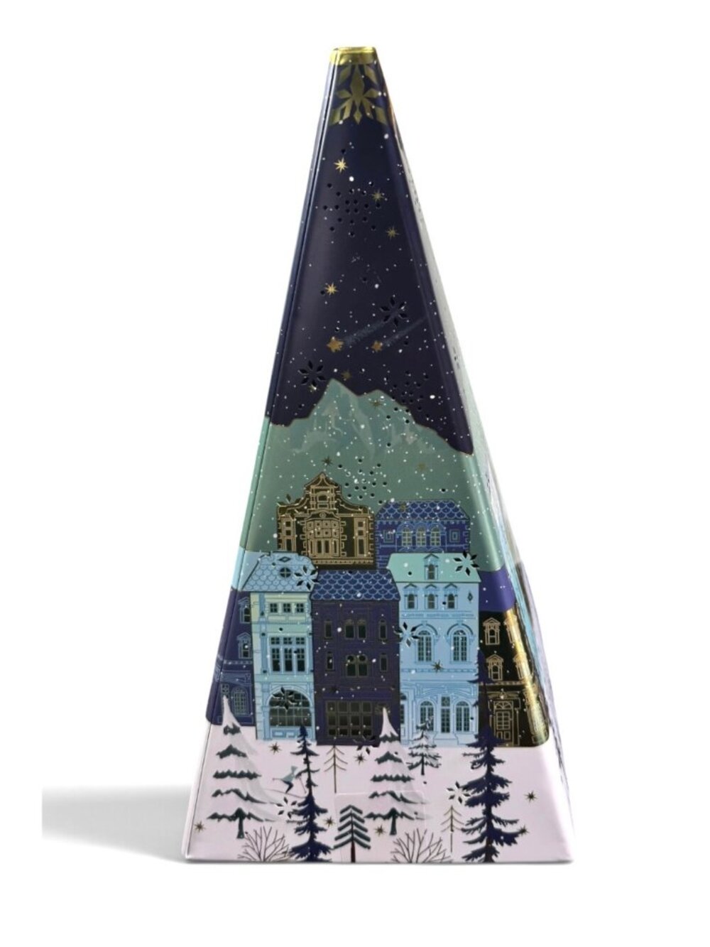 Empty 12" Lighted Decorative Holiday Tinv- Scenic Winter Village Design